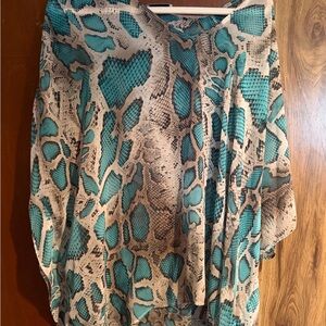 Adrienne Turquoise and Cream Patterned Skirt